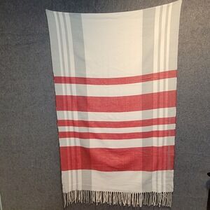 Gap Plaid Blanket Scarf Red White Gray Fringe One Size Fits‎ All